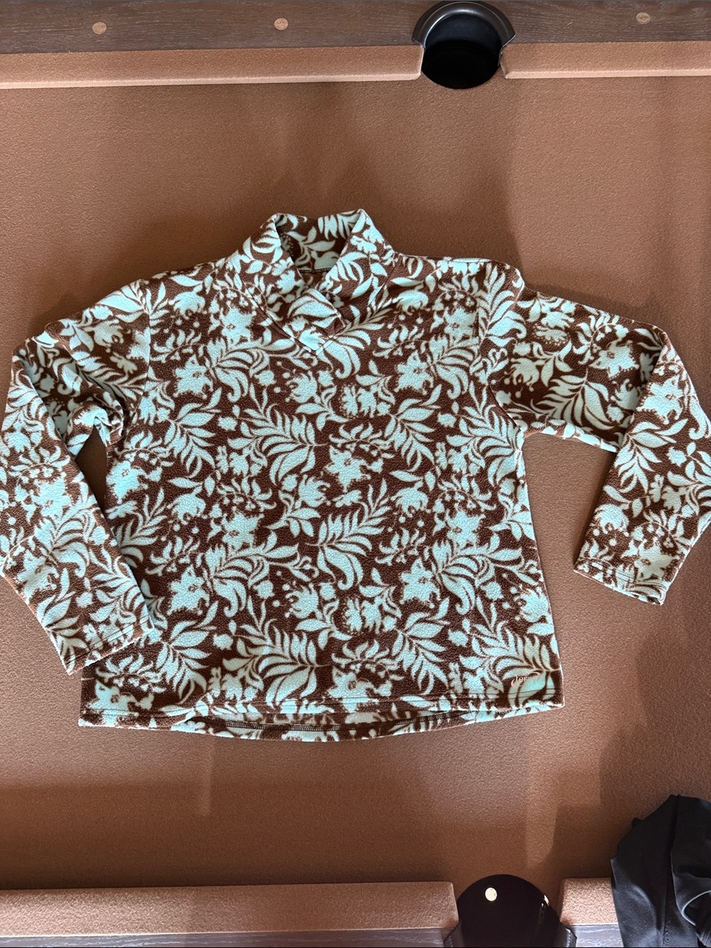 Terry Women's Brown and Mint Floral Fleece Pullover Sweater